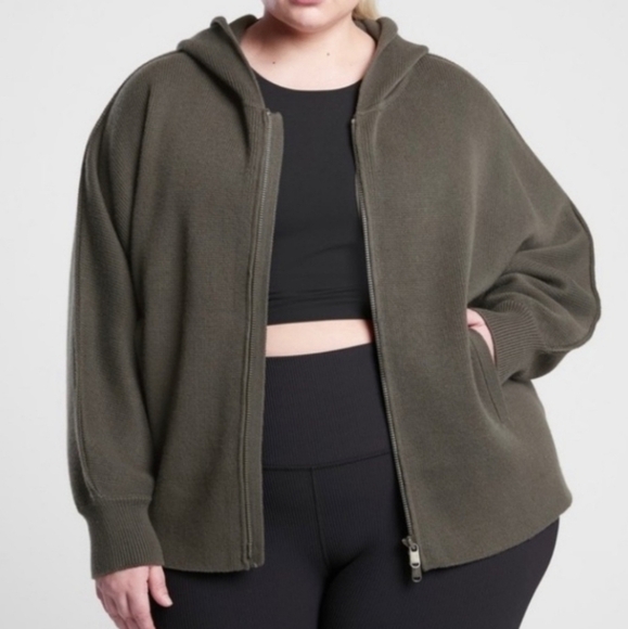 Athleta Sweaters - Athleta Aurora Dolman Full Zip Knit Hooded Sweater Mountain Olive Army Green 3X